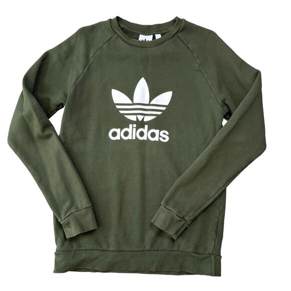 Adidas Sweatshirt Dark Green Trefoil Crew Neck Mens Small Relaxed Fit Athletic - Picture 5 of 10